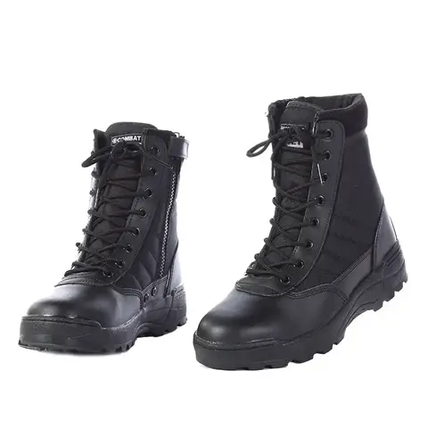 Botas de couro de cano alto ao ar livre masculino botas militares táticas preto sapatos de sola grossa leve e resistente ao desgaste sapatos de caminhada