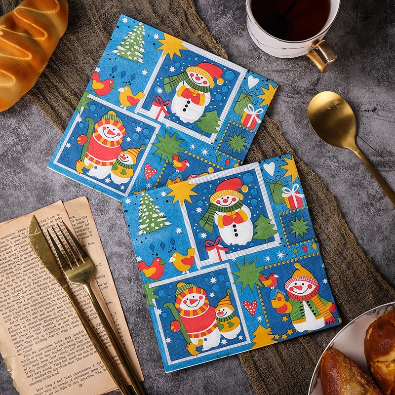 10/20pcs/Pac Colourful Christmas Snowman Printed Tissue Paper Christmas Party Children's Birthday Party Table Decoration Paper