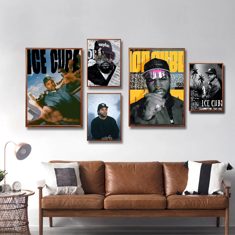 Hip hop Rapper Ice Cube Poster Self-adhesive Art Waterproof Paper Sticker Coffee House Bar Room Wall