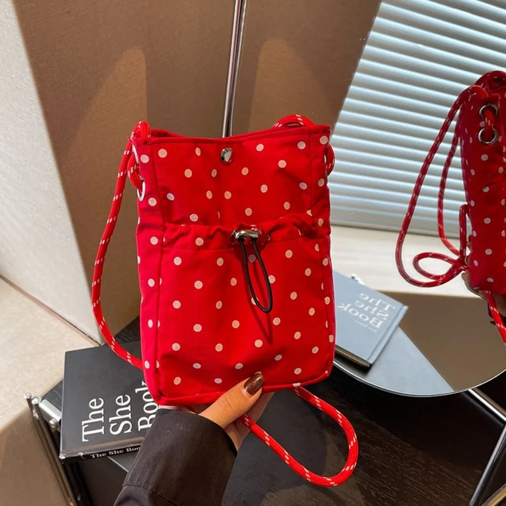 Polka Dot Pattern Crossbody Bag Adjustable Shoulder Straps Lightweight Shoulder Bag Drawstring Closure Message Bag Daily Commute