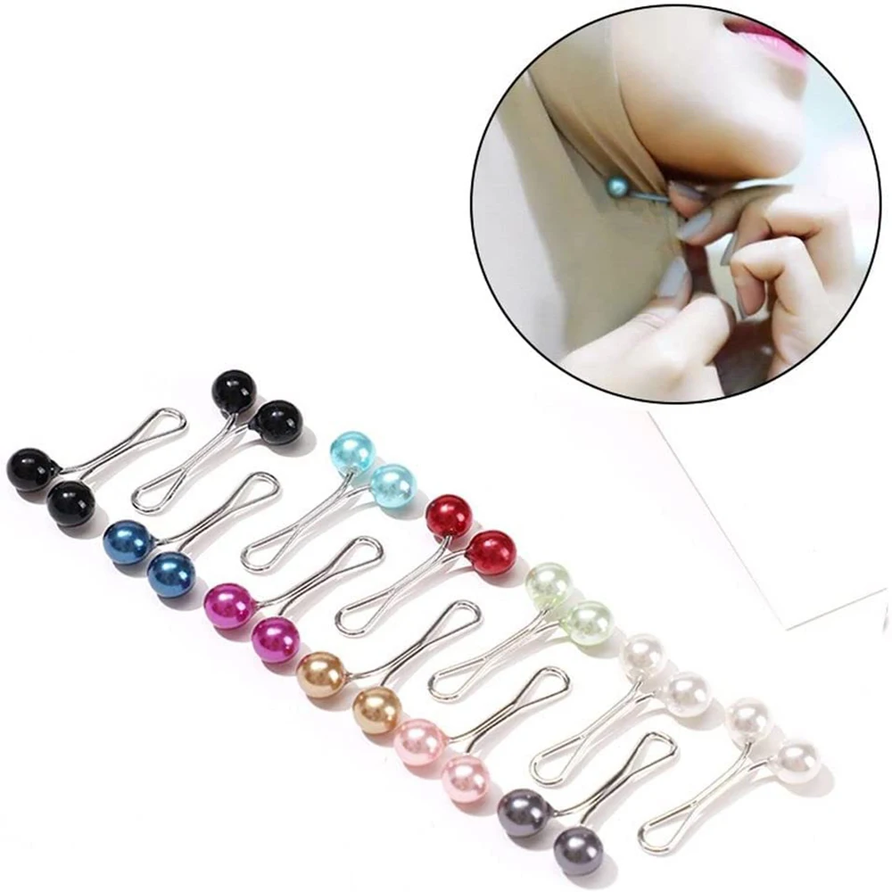 12Pcs/Set Multicolor Headscarf Pearl Pins Clips U Shape Hijab Scarf Lady Muslim Scarf Shawl Clips Scarf Accessories