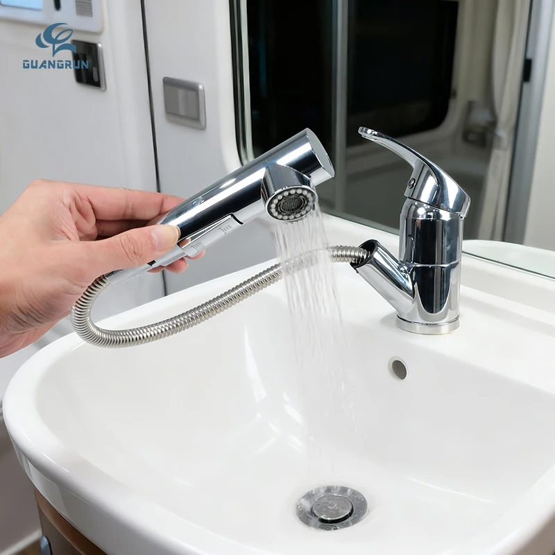 

Stainless Steel Luxury Pull-Out Cold and Hot RV and Marine Sink Folding Faucet for RV Interior Accessories
