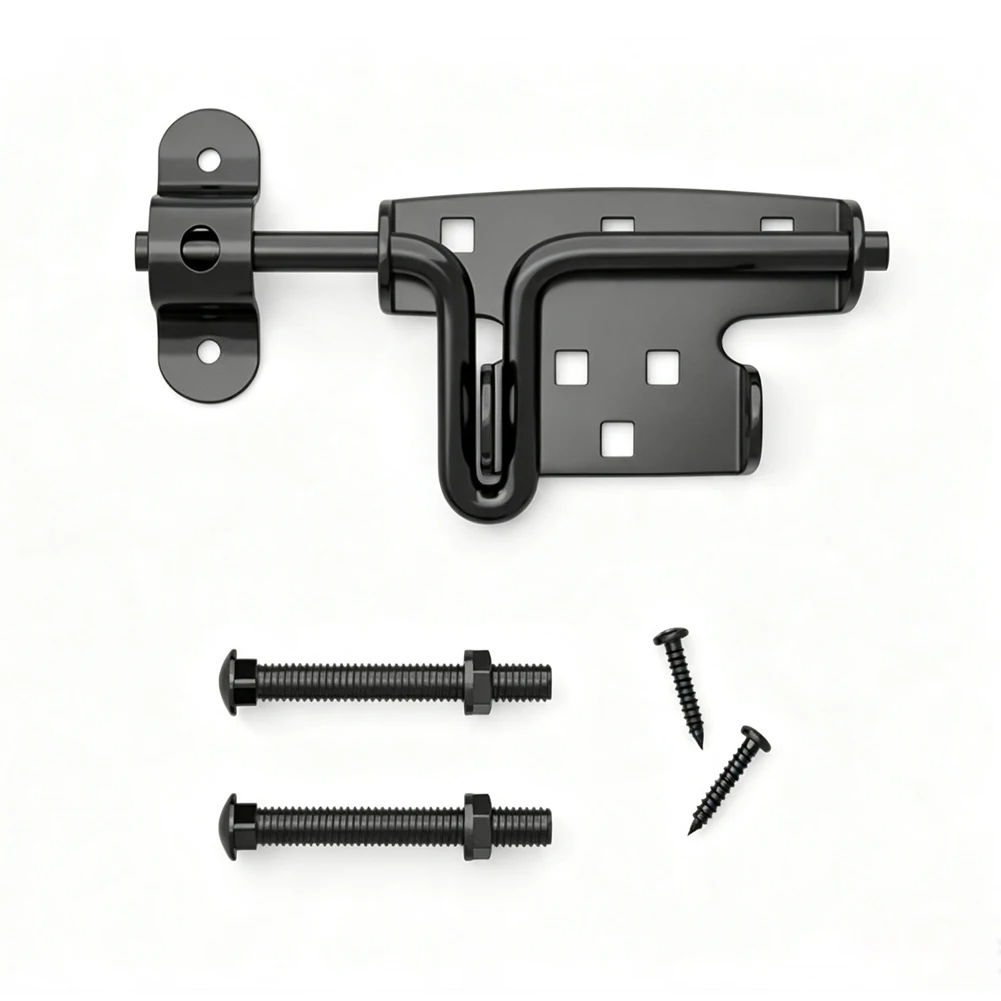 Garden Shed Locks Black Sliding Latch Bolt Sturdy Iron Construction Minimalist Black Style Weather Resistant Design