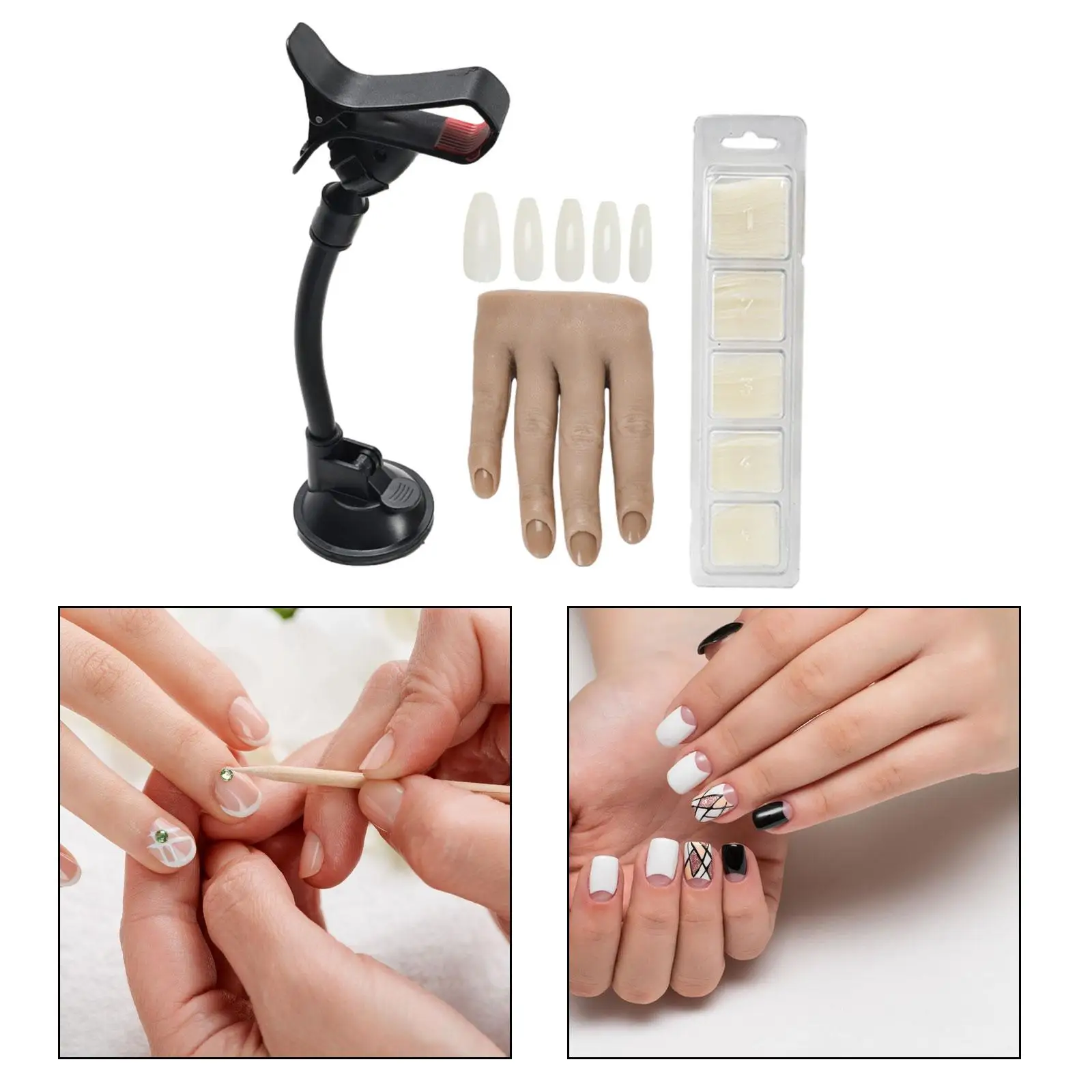 Nail Pratice Training Hand with Clip Stand Display Props Practice Hand for Acrylic Nails Photo Props Shop Decoration Hands Props