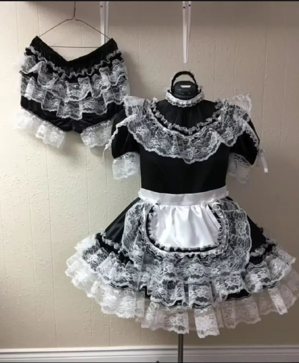 Черное платье с рюшами для взрослых, сисси, французская горничная, запираемое, с фонариком, брюки с пузырьковыми рукавами, милый фартук с поясом, на заказ, на заказ