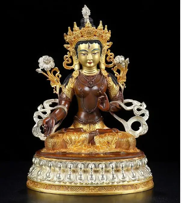 Wholesale Buddhist supplies High grade gilding gold WHITE Tara Guanyin Buddha Avalokitesvara statue HOME 31CM Large