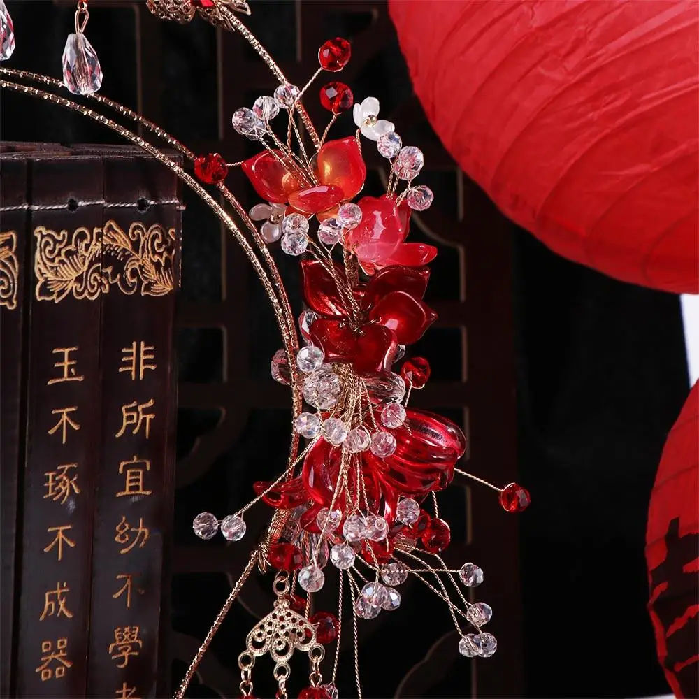 Exquisite Chinese Style Bride Tiaras Luxury Flower Bride Headdress Tassel Gem Wedding Hairband Hair Accessories image 3