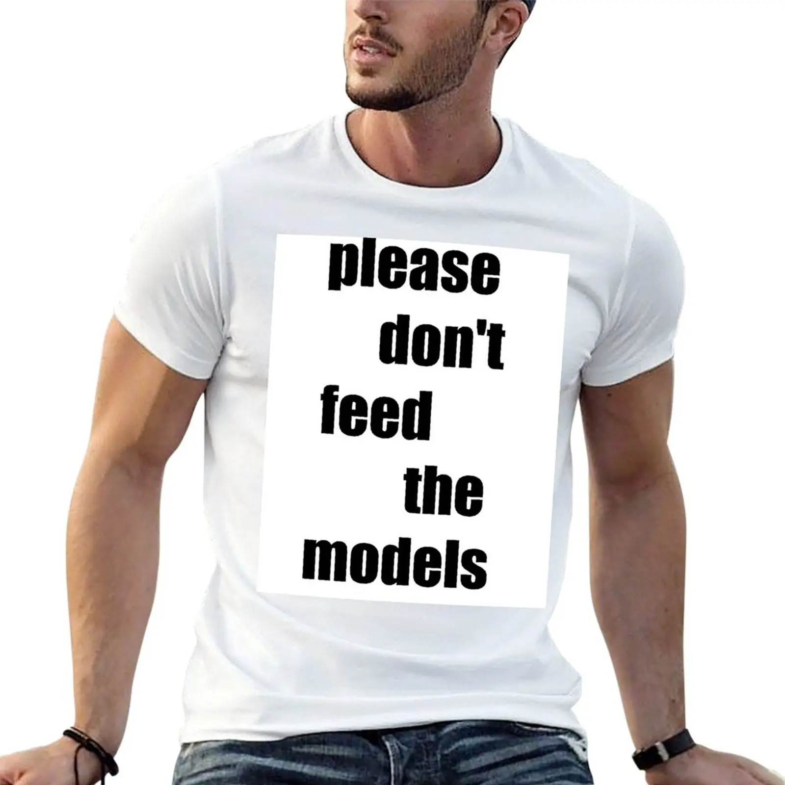 please don't feed the models T-Shirt Vintage Print Crew Neck Tee