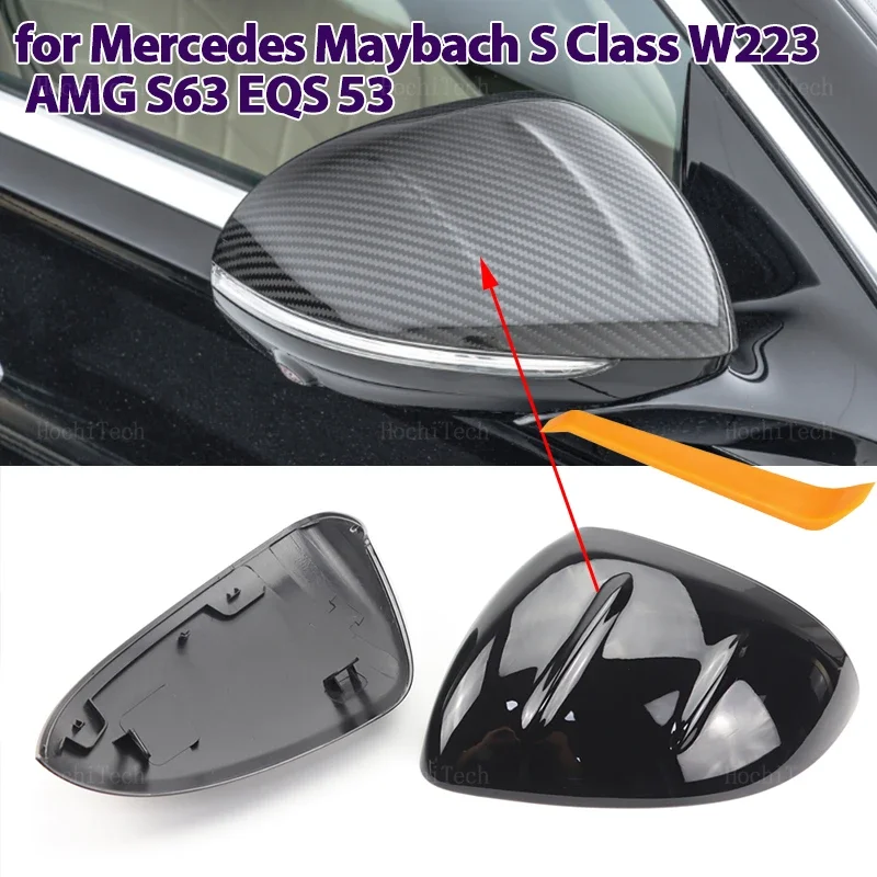 Carbon Fiber Look Black Side mirror cover Replacement for Mercedes-Benz Maybach AMG S-Class S Class W223 S 63 S63 EQS V297 53