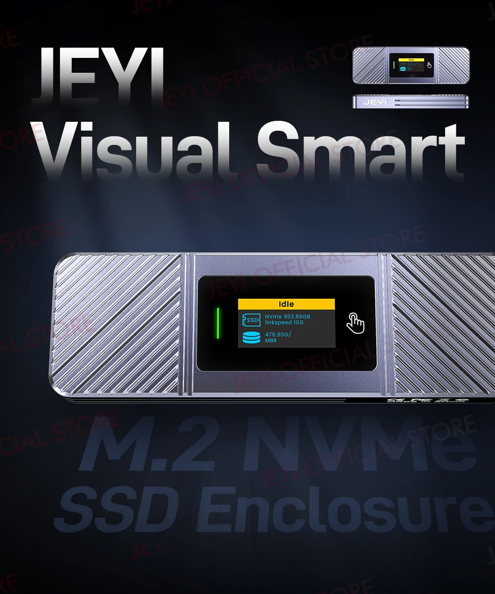 JEYI Visual Smart M.2 NVMe NGFF SSD-Gehäuse, unterstützt 5s-Schreibschutz, 3s Re-connect, USB 3.2 Gen2 10 Gbit/s, UASP-Trimmung – Detail 2
