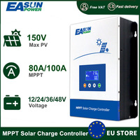 EASUN Solar Charge Controller 100A 80A MPPT 12V/24V/36V/48V Battery Charger Max 150V Back-light LCD Solar Regulator BTS Function