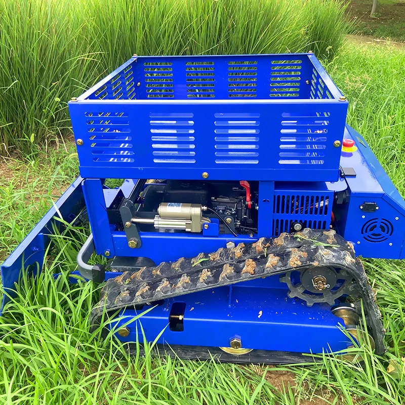 Customized Small Robotic Lawn Mower 550mm Cutting Width Remote Control Tracked with Storage Rack for Lawn Care