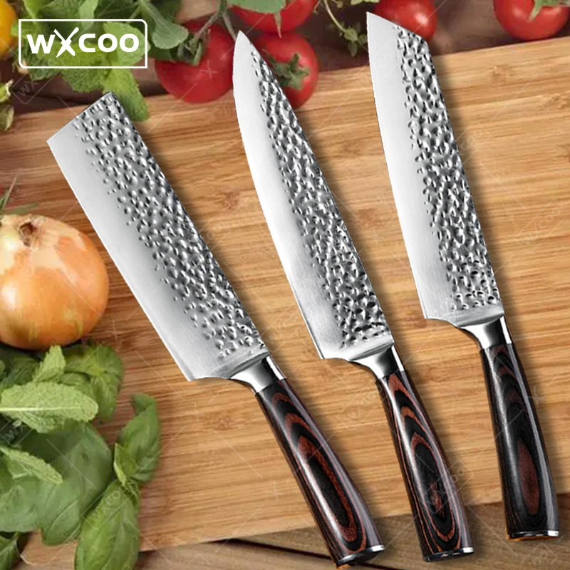 

Кованый нож WXCOO, кухонный шеф-нож для нарезки мяса, мясника, фруктов, рыбы, инструменты для приготовления пищи с деревянной ручкой
