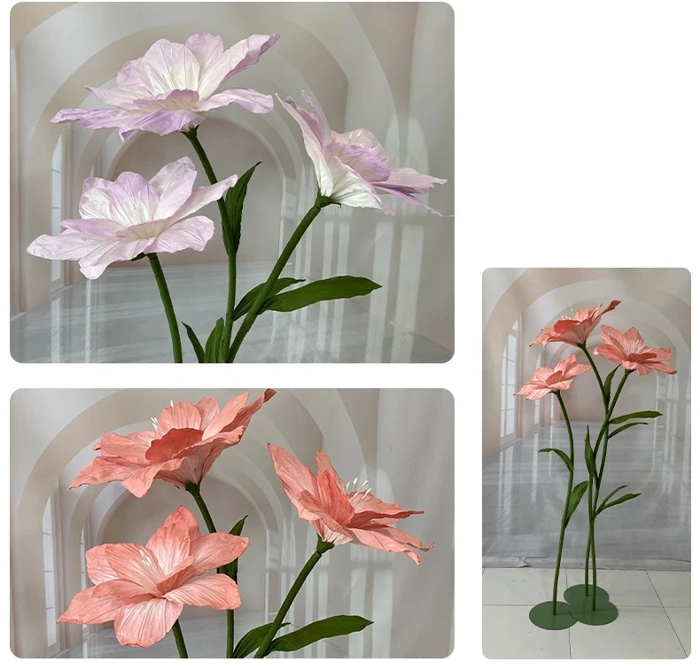 3-teiliges Set Papierkunst Lilie Künstlicher Blumenkopf Hochzeits-Hintergrunddekoration Blume Heim Geburtstagsfeier Event-Dekor Fensterdekoration – Detail 6