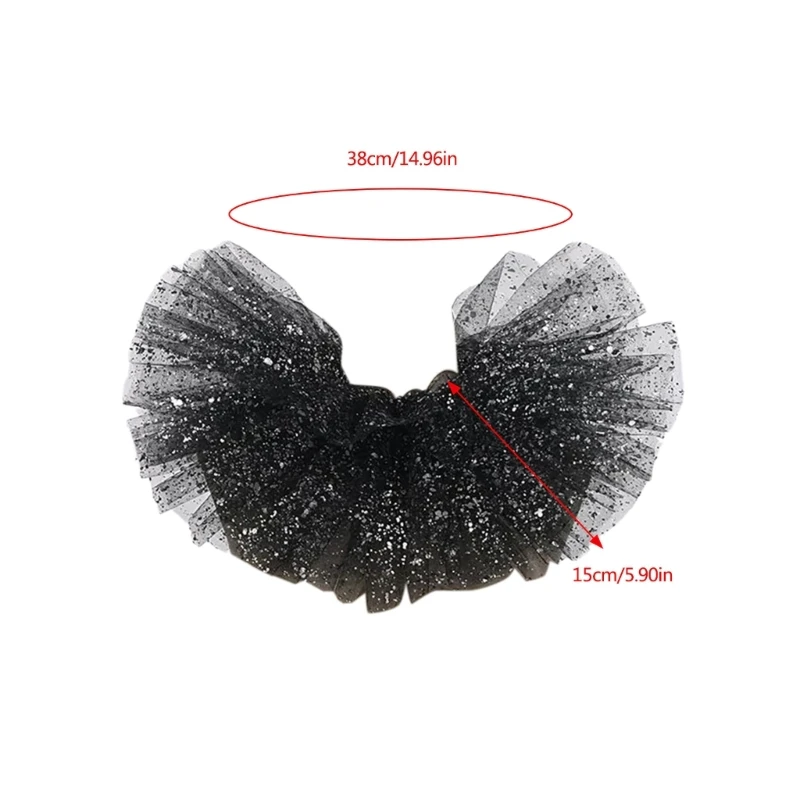 MXMB Decorative Clown Cosplay Choker Metallic Foil Ruffled Tulle Faux Collar Shawl