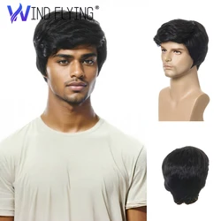 Fashion Wig Short Black Male Straight Synthetic Wig for Men Hair Fleeciness Realistic Natural Black Toupee Wigs