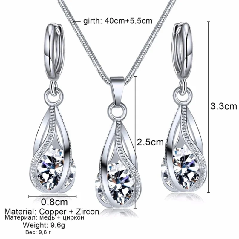 Chic Melody Pendant Necklace & Earrings Set - Glittering Zircon Crystal Jewelry for Women