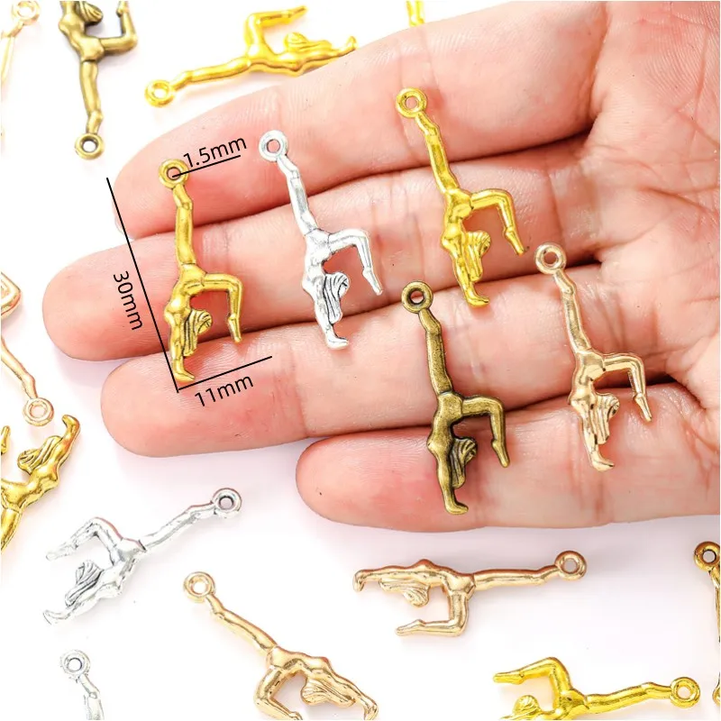 15pcs 5 Color Gymnast Sporter Charm for Bracelet Necklace earring Pendant  DIY Handmade Jewelry Accessories 30*11mm I1131