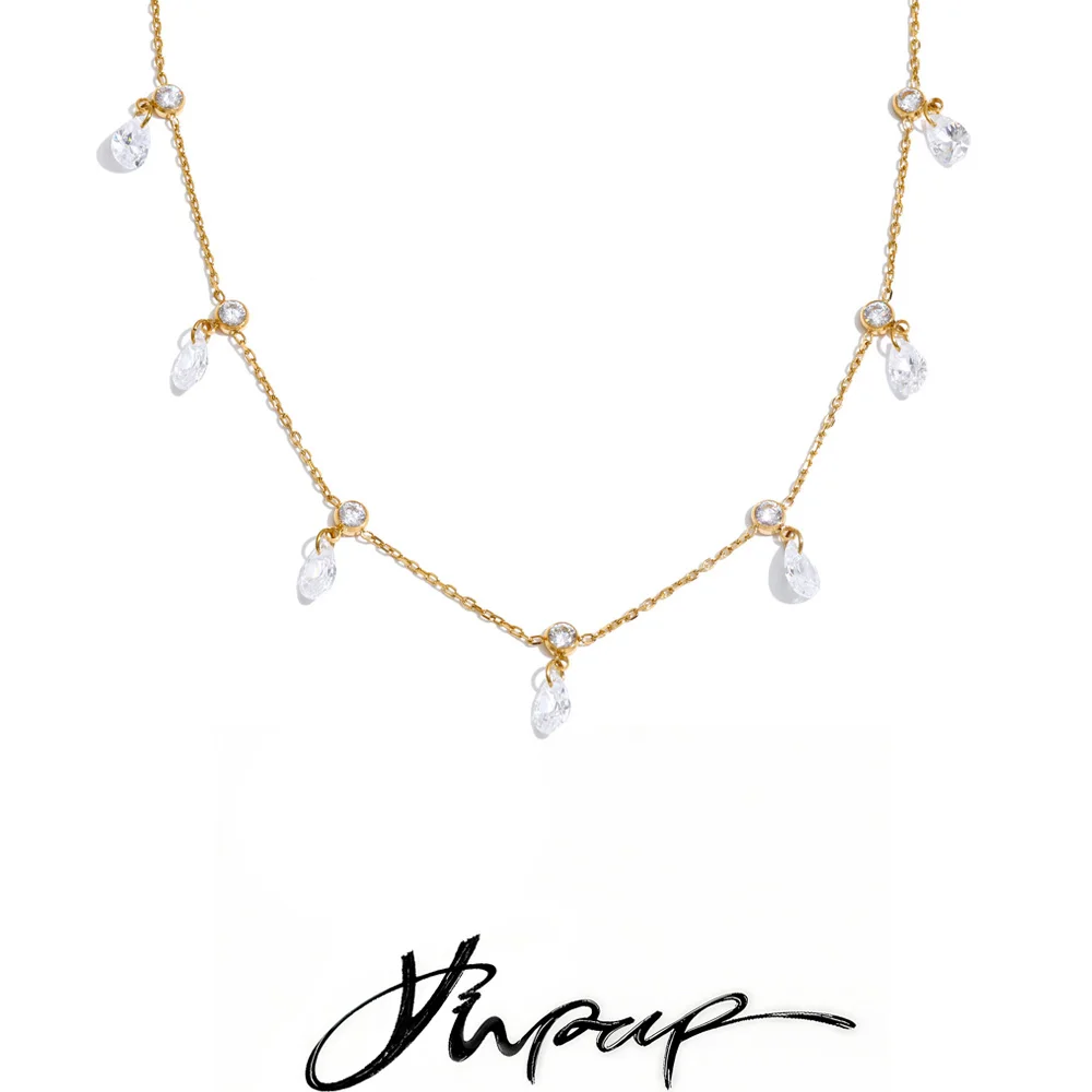 Yhpup Stainless Steel Chain Necklace Teardrop CZ Cubic Zirconia Drop Charm Delicate Luxury Jewelry Gala Gift