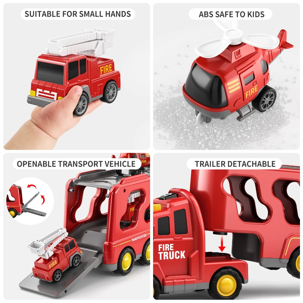 WizKidz Fire Toys for Kids 5 in 1 Carrier Truck Transport Friction Power Vehicles per ragazzi e ragazze dai 3 ai 9 regali di compleanno