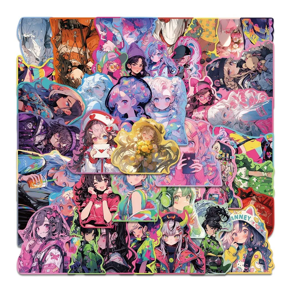 50 قطعة من ملصقات الفتيات اللطيفة على الطراز الحلو - ديكور عالي الجمالي ذو الحواف الملونة للهواتف، متجر ملصقات الأمتعة