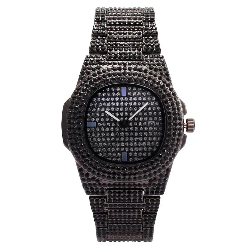 Montre Hip Hop avec Strass Brillants pour Homme, Horloge de Luxe Cool, Ceinture en Acier Glacé, Design Sky Star