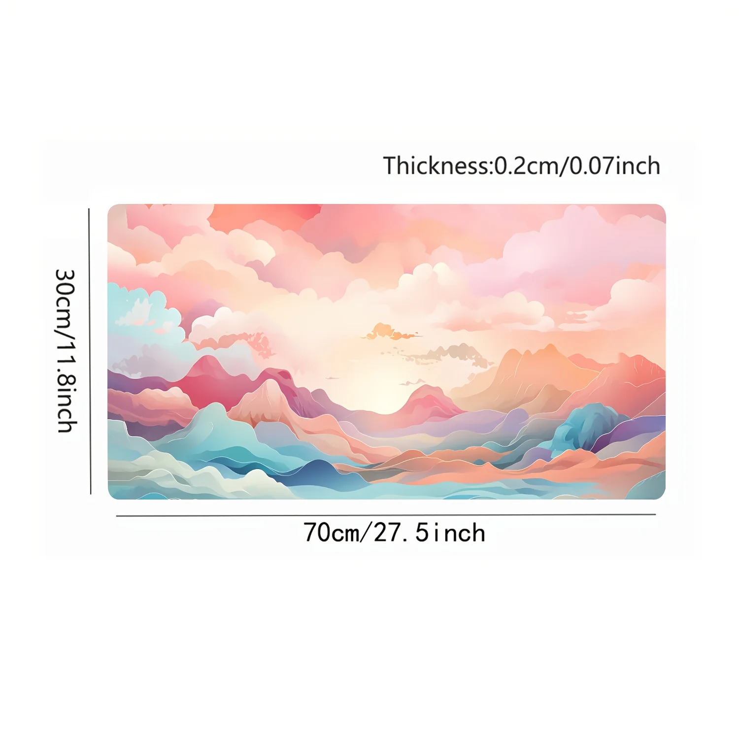 1pc Large Gaming Mouse Pad & Desk Mat - Pastel Cloudtop Sunrise Design, Non-Slip Rubber Base, Stitched Edges, Smooth Surface for
