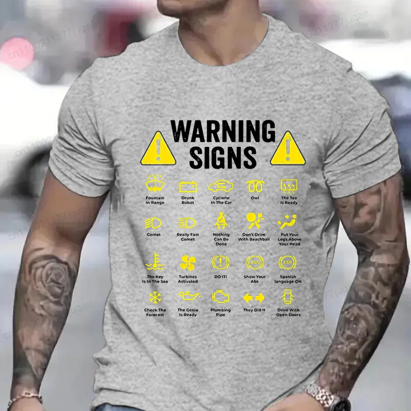 

New Summer Short Sleeve Mens Tshirts Streetwear Funny Driving Warning Signs 101 Auto Mechanic Printed Top Tees Oversized Tshirt
