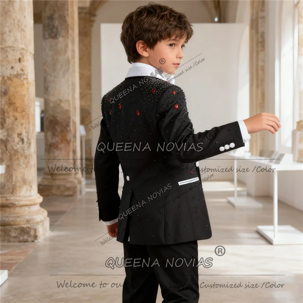 Luxury Beaded Stones Suit Attire For Boy 2 Pieces Single Breasted Blazer Pants Customized Children Wedding Tuxedos Kids Dress
