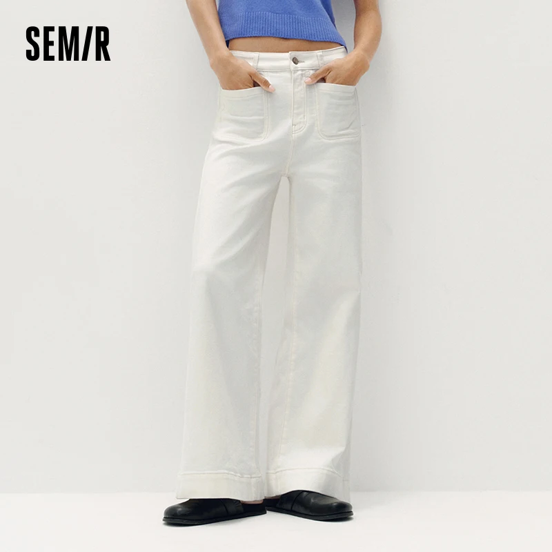 Semir Women Jeans Panel Raw Hem Flare Leg Retro Street Style Slim Long Denim Pants Spring Urban Daily Wear 2026