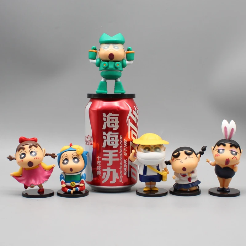 

6pcs Anime Cute Kazama Shin Chan Funny Figurine Set Boochan Nohara Shinnosuke Figure Kantamu Doll PVC Statue Car Decorations Toy