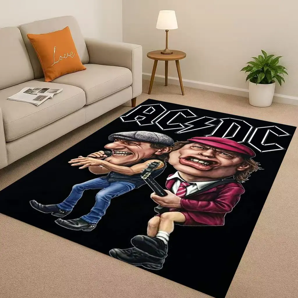 

3D A-ACDC Rock Band Brian Music Catoon Living Room Non-Slip Area Rug Soft Carpet for Bedroom Playroom Sofa,Home Decor Doormat