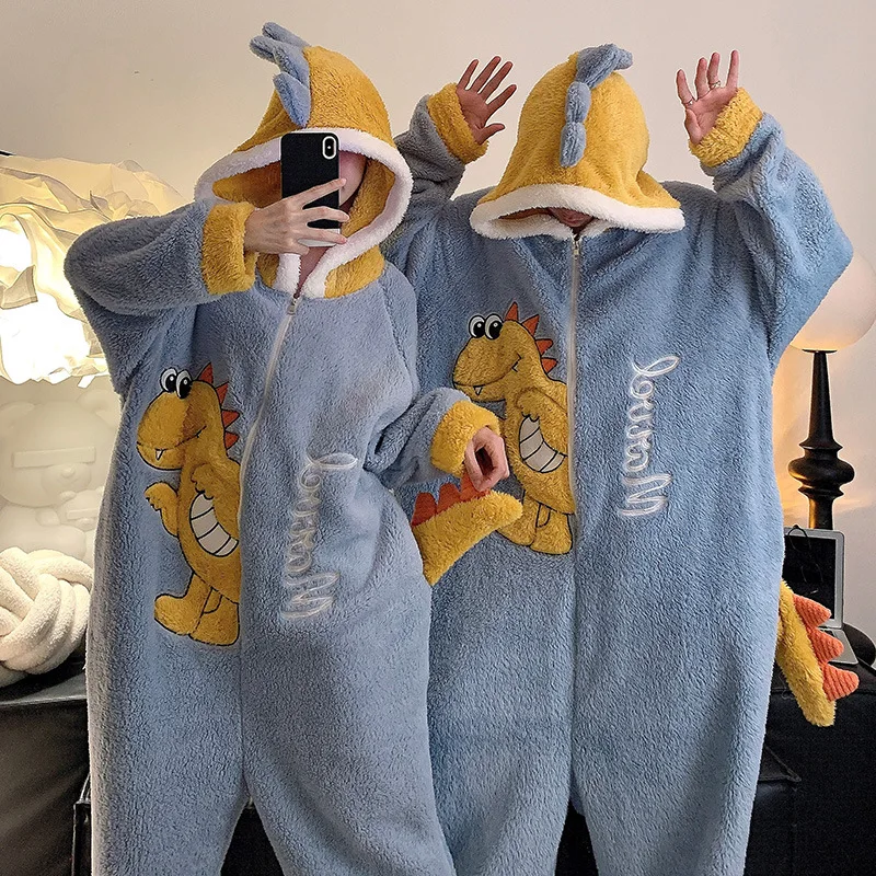 Dinosaur Adults Anime Onesies Winter Women Pajamas Coral Fleece