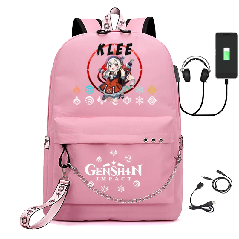 

New Anime Genshin Impact Backpack Kids Boy Girls USB School Bag Travel Laptop Backpack