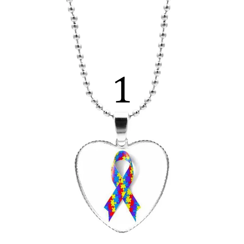 Hot Selling Fashion Accessories Heart Shaped Glass Pendant Alloy Necklace Autism Creative Gifts