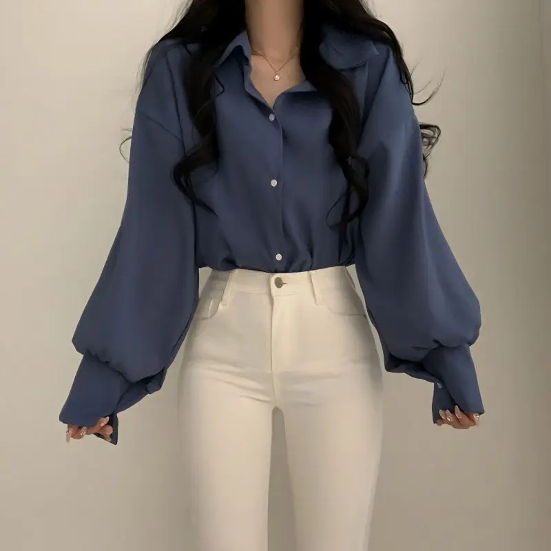 

Профессиональная белая рубашка с пышными рукавами и v-образным вырезом, женская дизайнерская рубашка большого размера с внутренней базой, топ