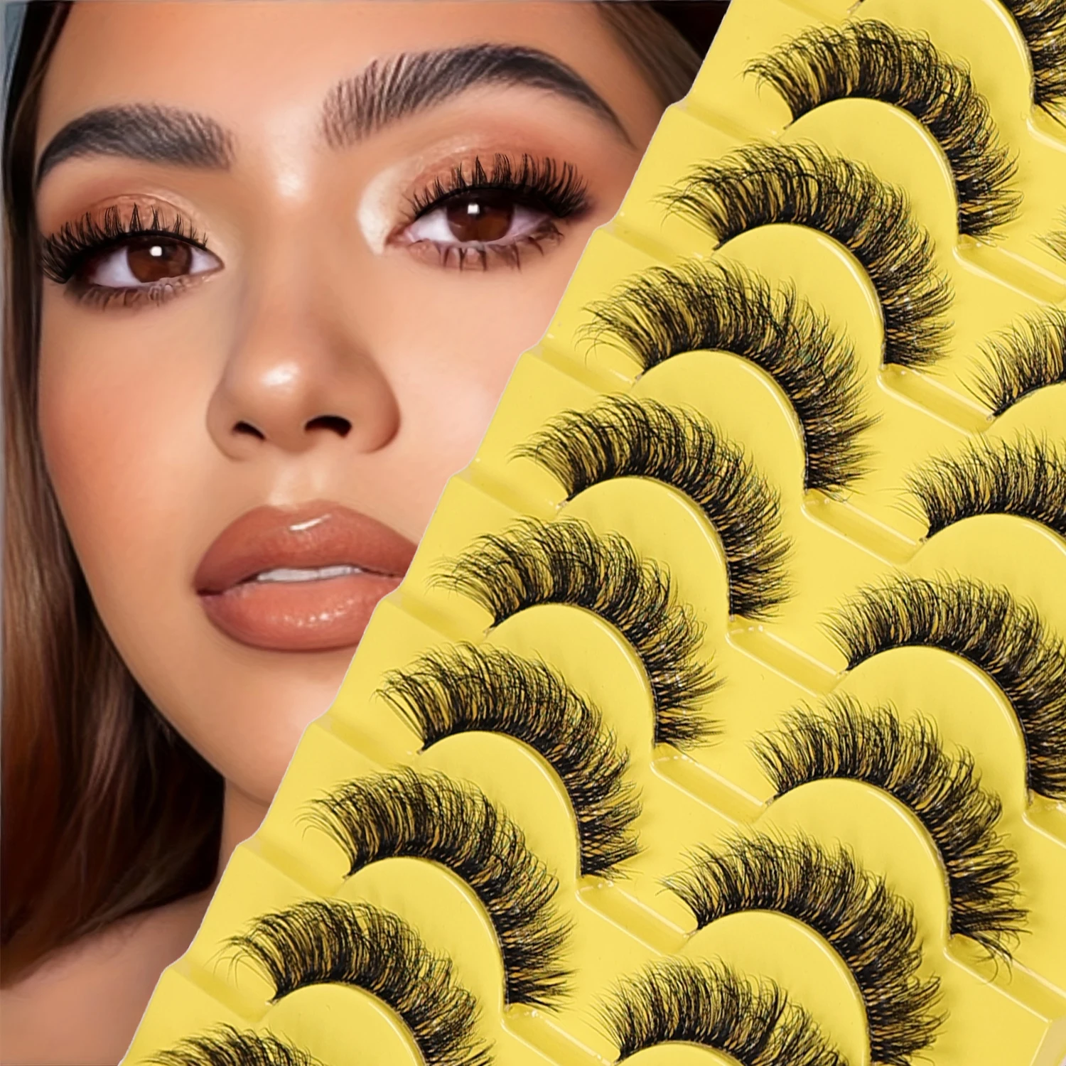 10 Paar natürliche, flauschige Wimpern mit transparentem Band, russisch gestreifte Wimpern, geeignet für alle Gelegenheiten