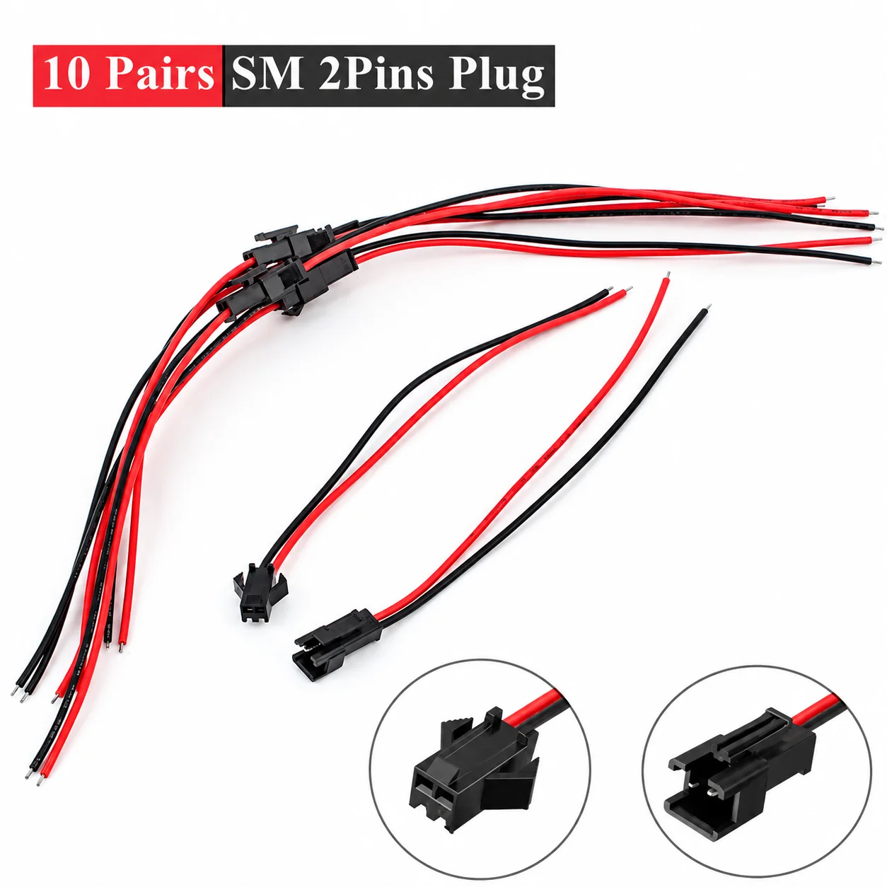 Wholesale 10Pairs 2Pin Male-Female Plug Terminal Wire Connector 100mm SM Terminal Line LED Light Strip Downlight Ceiling Lamp