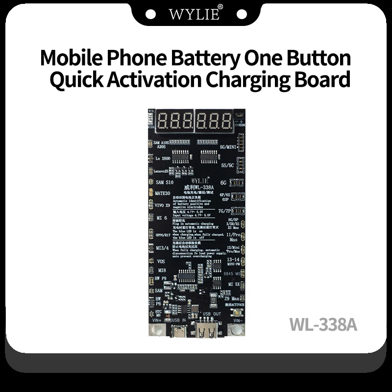 WYLIE WL-338A Battery Activation Detection Board For iPhone 5-15Promax Samsung Battery Circuit Board Charging Tester Repair Tool