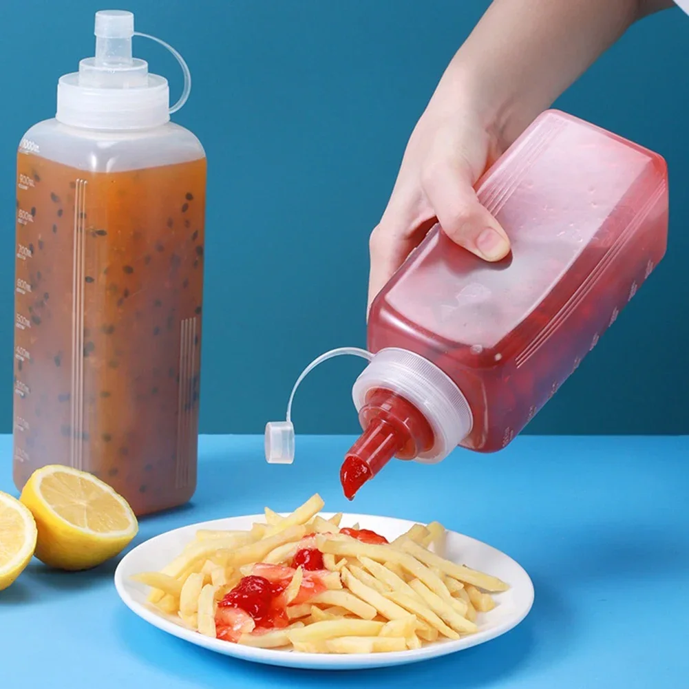 1000ML Squeeze Sauce Bottle Dustproof Plastic Squeeze Sauce Bottle Dressing Bottle For Ketchup Mustard Sauces Olive Oil Bottles