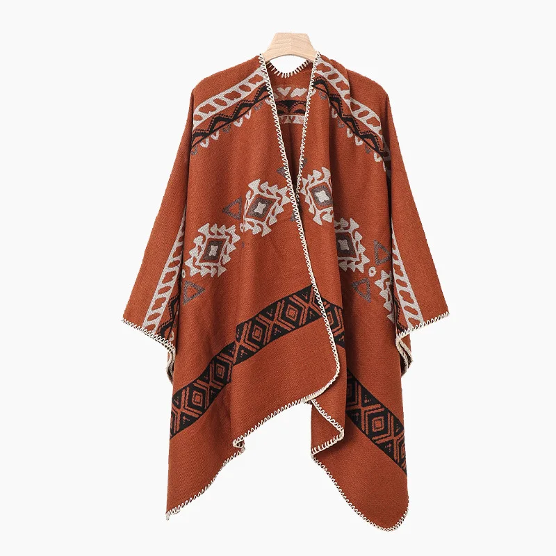 

Men's Autumn and Winter Warm and Thick Bohemian Fringe Shawl Photo Cape Cloak Dual-use Scarf Travel Poncho Gift P3