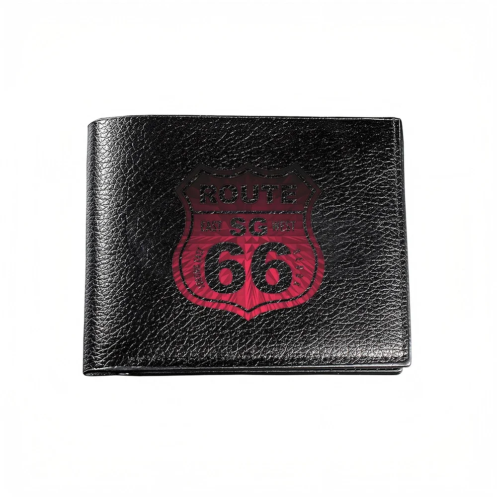 Route 66 Shield Design Men's Wallet Casual Business Fashion Card Holder With Iconic Highway Emblem Stylish Everyday Accessory
