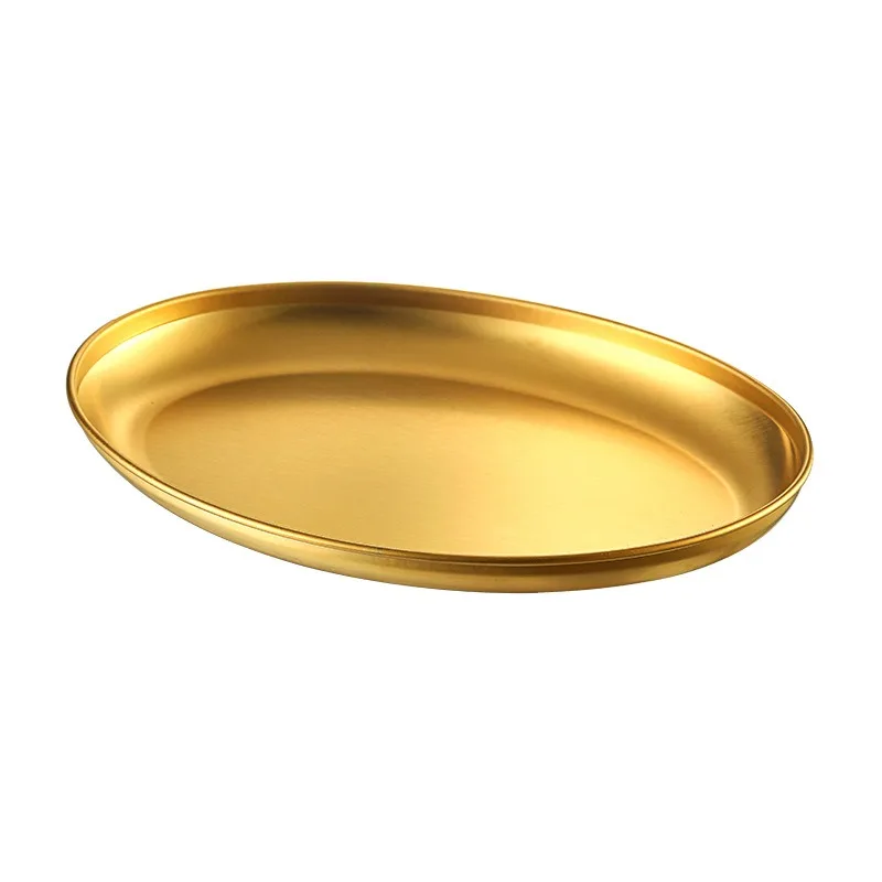 304 Stainless Steel Oval Tray Golden Creative Denier Barbecue Plate Hot Pot Chips Snack Plate Fish Plate