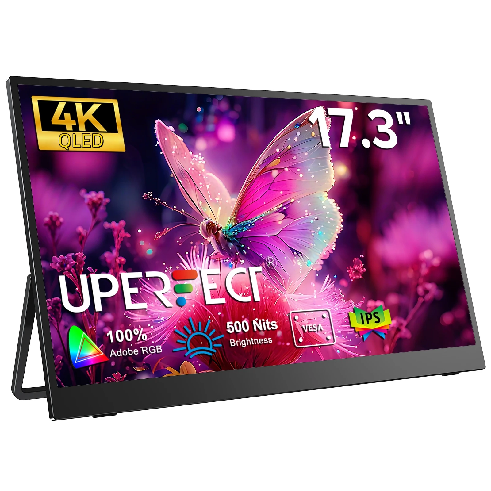 

UPERFECT 17.3"4K Portable Monitor 500 Nits 100% AdobeRGB UHD FreeSync HDR IPS Display 2 Speakers Travel Screen For Laptop Tablet