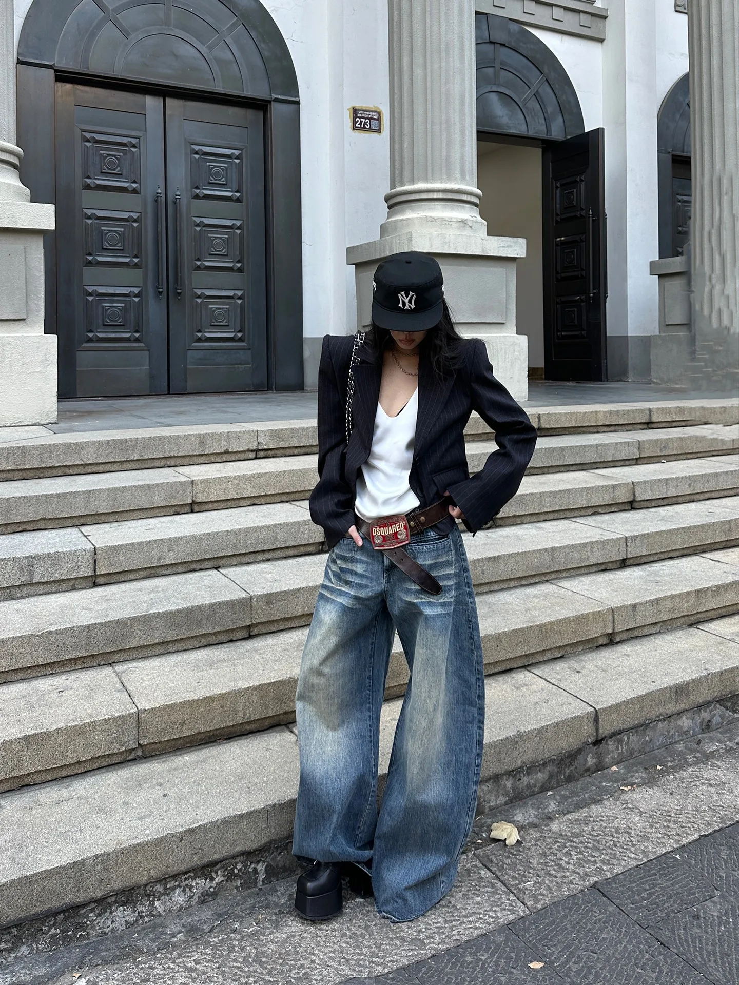 

Джинсы Warden синие, широкие, с эффектом потертости, женские, свободные, с низкой посадкой, длинные брюки, повседневный стиль, весенний сезон, хлопковая ткань, застежка-молния