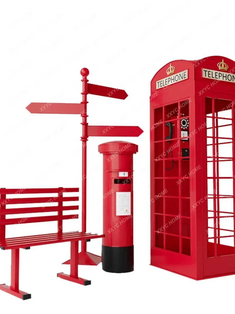 Retro Telephone Booth Prop Decoration Wrought Iron Post Box Mailbox Newsstand Bar Decoration Model