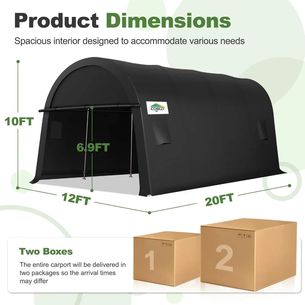 Carport Canopy 12x20 Heavy Duty Portable Garage Tent with All-Steel Metal Frame & Vents, Round Style Anti-Snow Waterproof Car