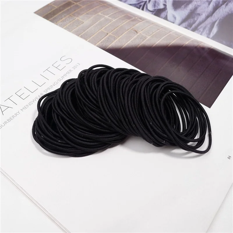 100pcs 2mm Thick Super Fine Colourful Headbands High Elasticity Basic Base Base Hair Bands Kids Hair Ties Rubber Bands Leather