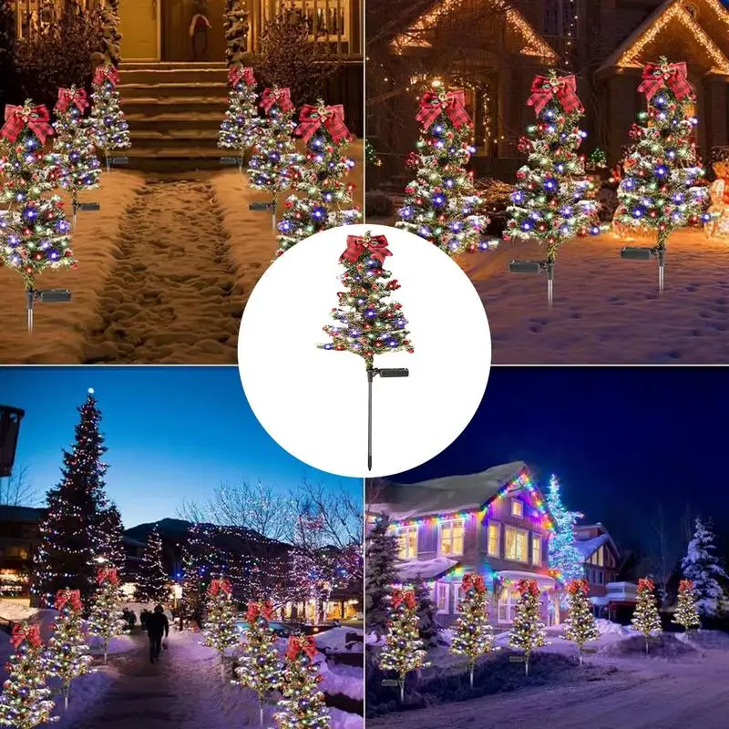 Solar Outdoor Christmas Tree LED Christmas Pathway Lights Multi-Color Outdoor Lighted Christmas Tree Solar Powered Christmas