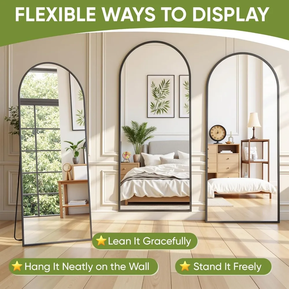 Arched Full-Length Standing Mirror with Stand, 71x26 Inch Floor Mirror for Bedroom, Living Room, Gym, Dorm - Shatterproof, Ideal